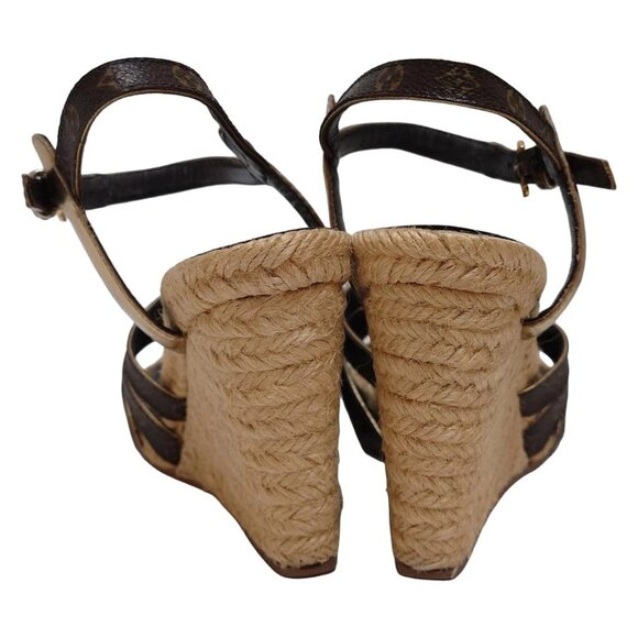 LOUIS VUITTON - Dark Brown Gold Beige Women's Sandals Leather 172-081625 - Picture 3 of 6